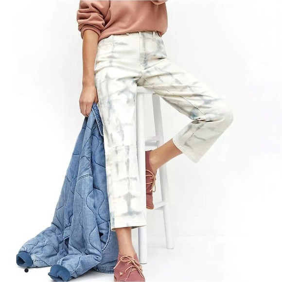 Pilcro‎ Anthropologie Tie Dye Crop Carpenter Jeans 26 White Ultra High Rise - Picture 2 of 13